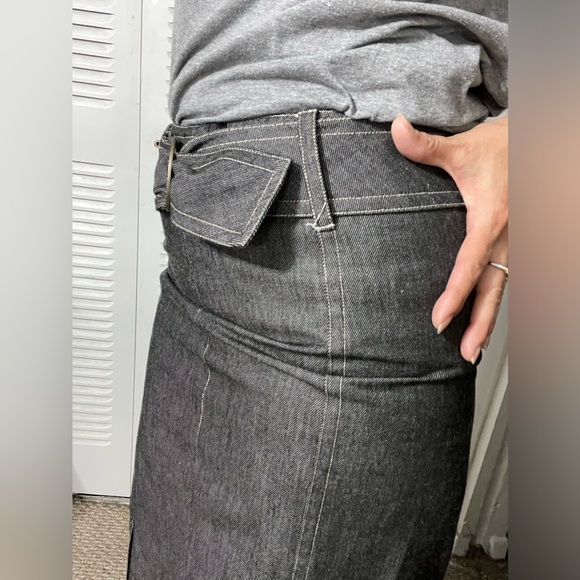 RENA ROWAN PETITE MAXI BLACK DENIM SKIRT WOMEN WITH BELT SIZE 6 - Picture 17 of 17